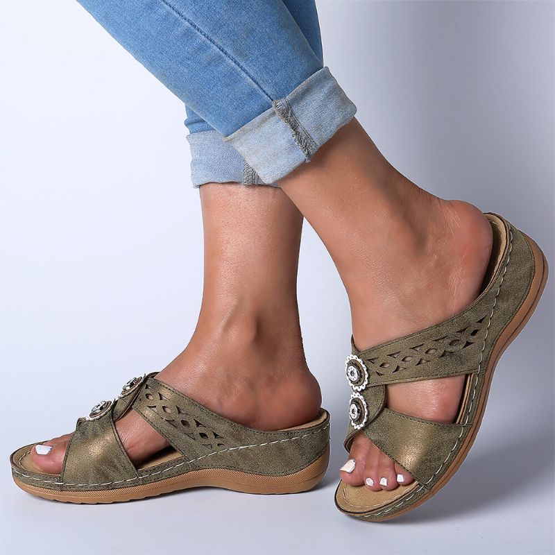 Kobiety Hollow Out Open Toe Beach Wedges Casual Sandały