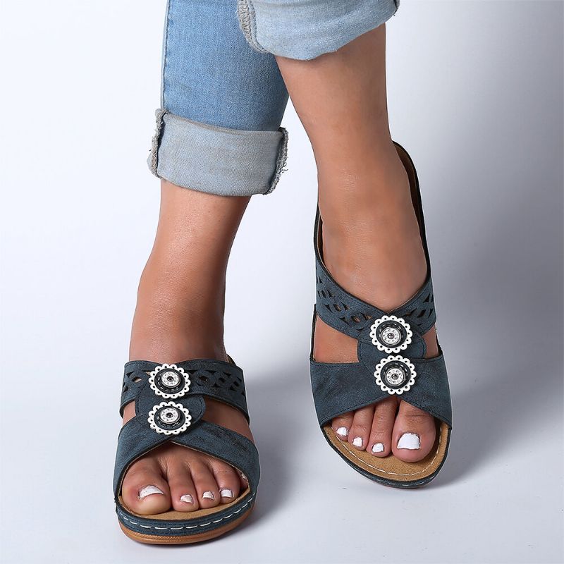 Kobiety Hollow Out Open Toe Beach Wedges Casual Sandały