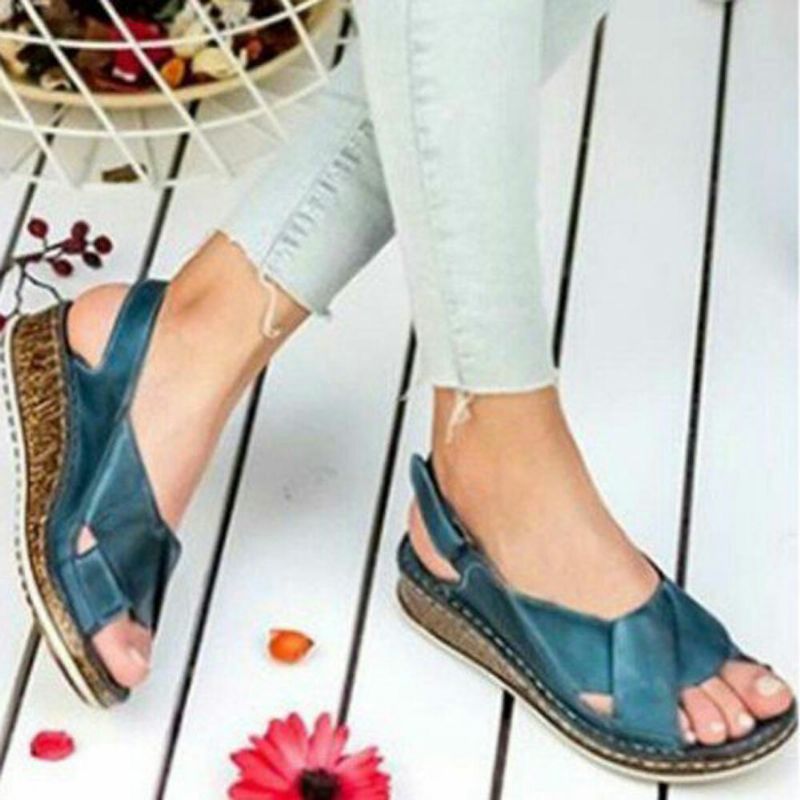 Kobiety Hook Loop Open Toe Slingback Casual Letnie Sandały Na Koturnie