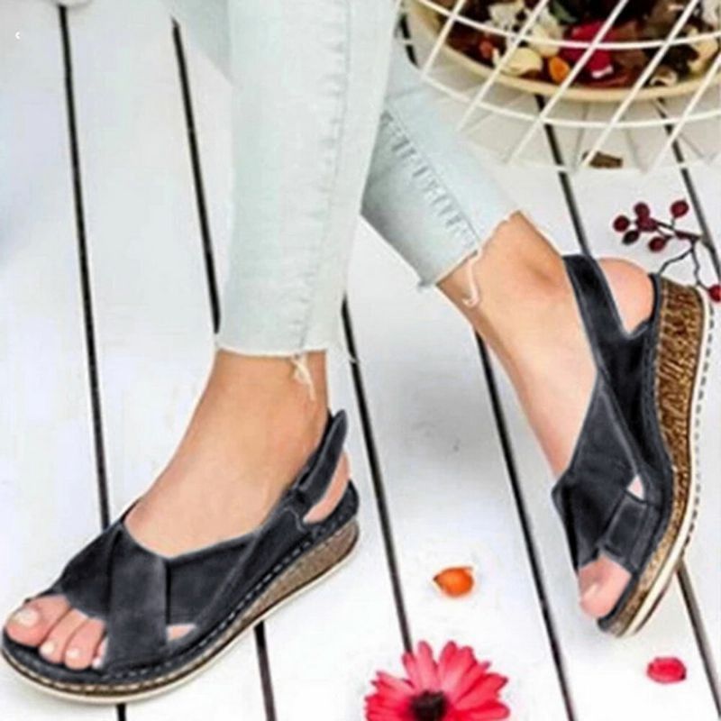 Kobiety Hook Loop Open Toe Slingback Casual Letnie Sandały Na Koturnie