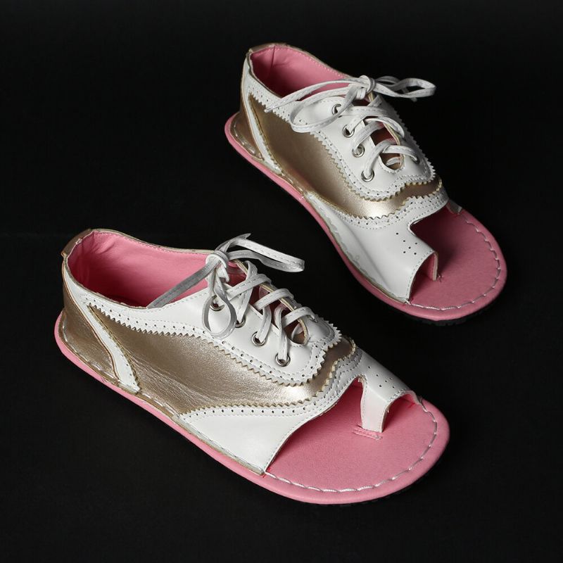 Kobiety Retro Casual Lace Up Toe Ring Płaskie Sandały