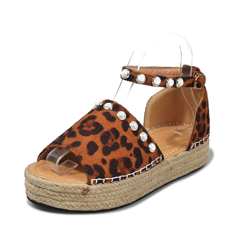 Kobiety Suede Leopard Print Solidne Frezowanie Koronkowe Proste Casualowe Sandały