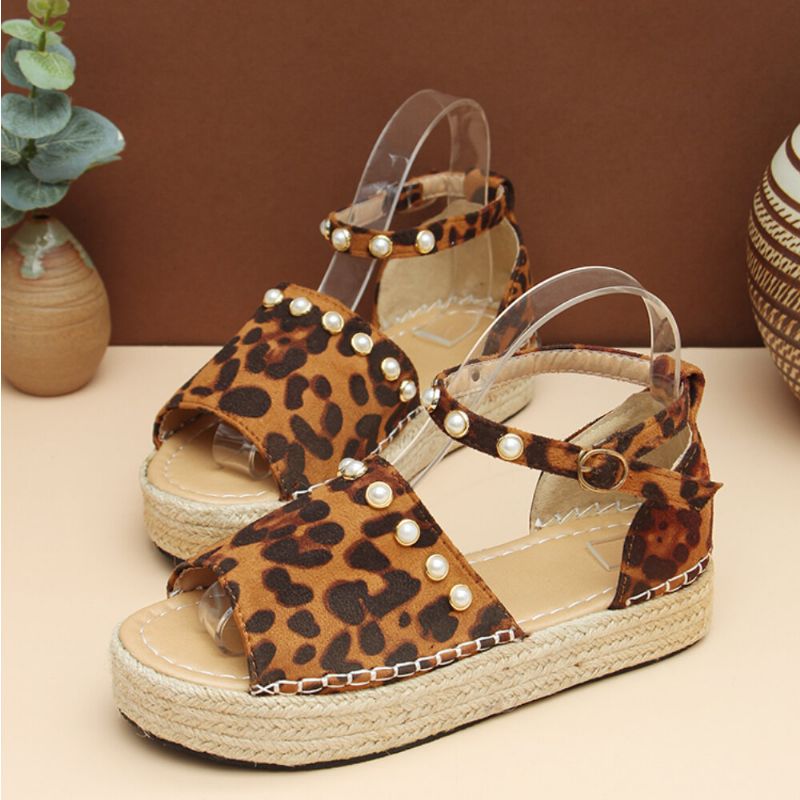 Kobiety Suede Leopard Print Solidne Frezowanie Koronkowe Proste Casualowe Sandały