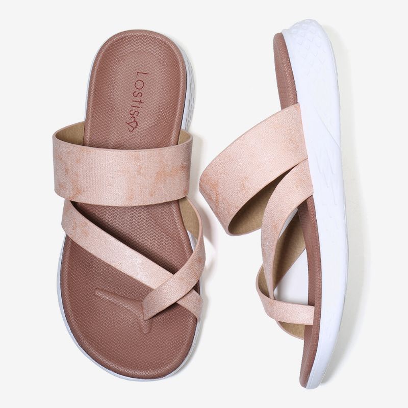 Kobiety Toe Ring Slip On Miękka Podeszwa Casual Letnie Płaskie Sandały