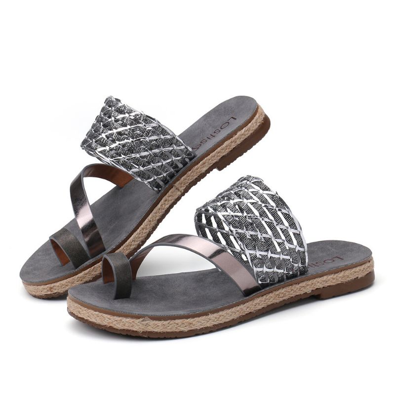 Kobiety Toe Ring Slip On Tkany Pasek Casualowe Sandały