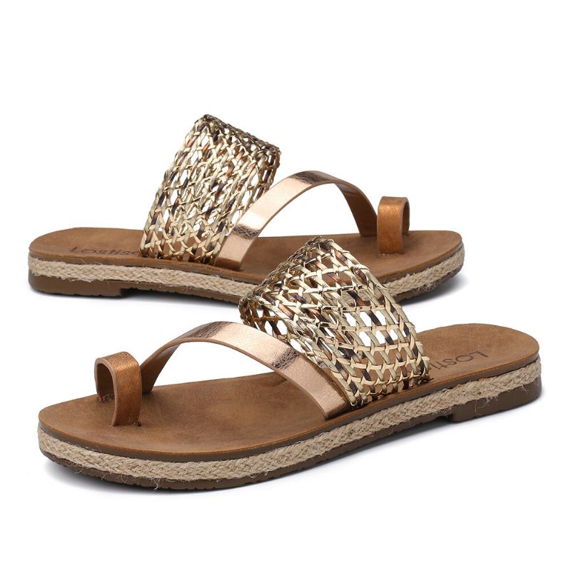 Kobiety Toe Ring Slip On Tkany Pasek Casualowe Sandały