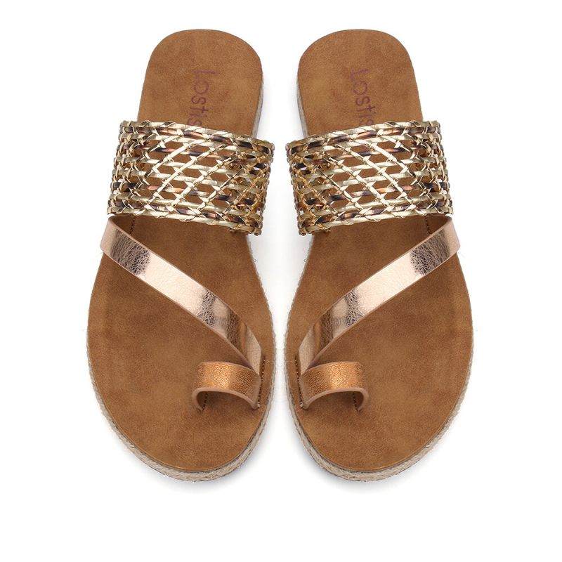 Kobiety Toe Ring Slip On Tkany Pasek Casualowe Sandały