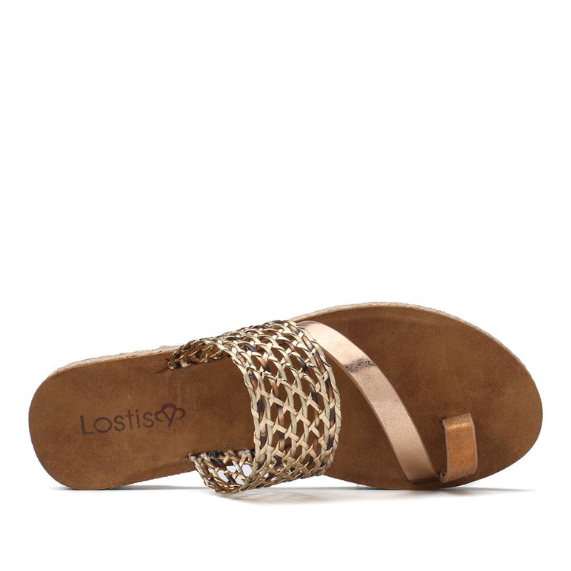 Kobiety Toe Ring Slip On Tkany Pasek Casualowe Sandały