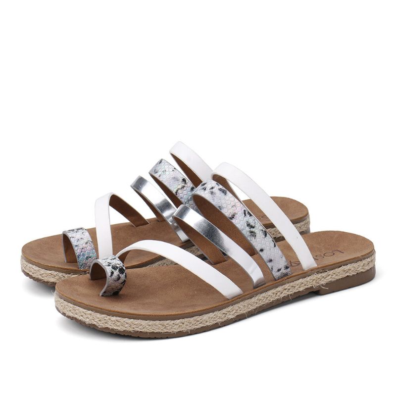 Kobiety Toe Ring Strappy Slip On Wygodne Sandały Na Co Dzień