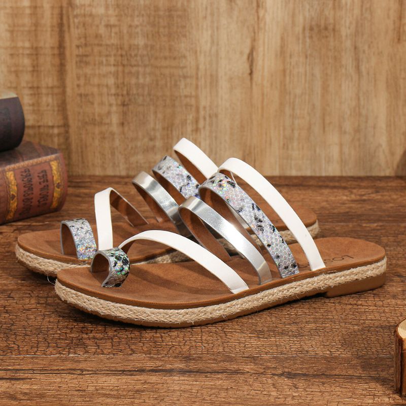 Kobiety Toe Ring Strappy Slip On Wygodne Sandały Na Co Dzień