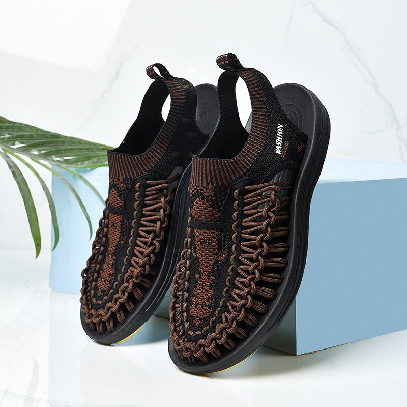 Mężczyźni Outdoor Woven Beach Duże Rozmiary Casual Slip On Buty