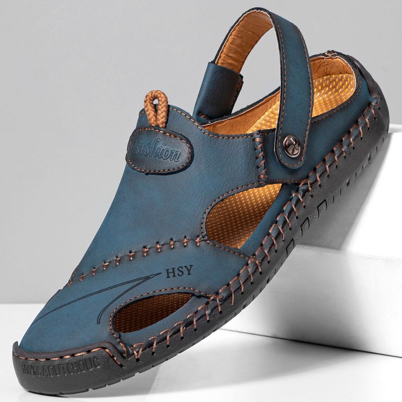 Mężczyźni Retro Two Ways Pu Leather Hollow Slip On Ręcznie Robione Sandały Oddychające Buty