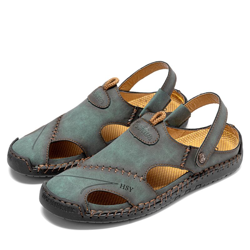 Mężczyźni Retro Two Ways Pu Leather Hollow Slip On Ręcznie Robione Sandały Oddychające Buty