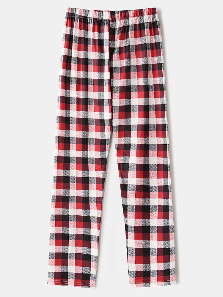 Boże Narodzenie Styl Kobiety Śliczne Elk Print Sweter Plaid Elastyczne Luźne Spodnie W Pasie Zestaw Piżamy Domu