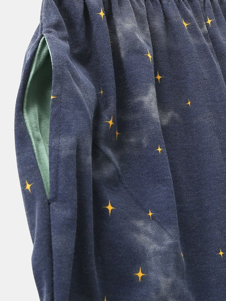 Kobiety Cartoon Niedźwiedź Polarny Starry Sky Print Sweter W Pasie Spodnie Z Kieszeniami Domowa Piżama Zestaw