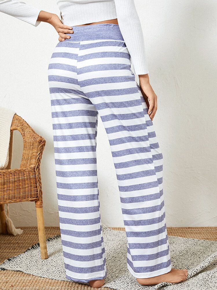 Kobiety Plus Size W Paski Krótki Styl Sznurek W Talii Luźne Codzienne Spodnie Od Piżamy W Domu