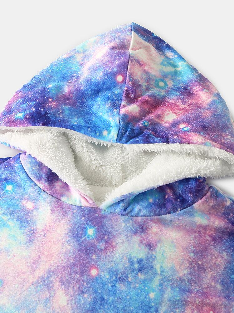 Kobiety Projekt Starry Sky Tie Dye Drukuj Ponadgabarytowy Dwustronny Homewear Podszyty Polarem Odwracalny Koc Z Kapturem Z Kieszeni Kieszeni