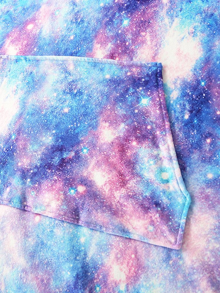 Kobiety Projekt Starry Sky Tie Dye Drukuj Ponadgabarytowy Dwustronny Homewear Podszyty Polarem Odwracalny Koc Z Kapturem Z Kieszeni Kieszeni