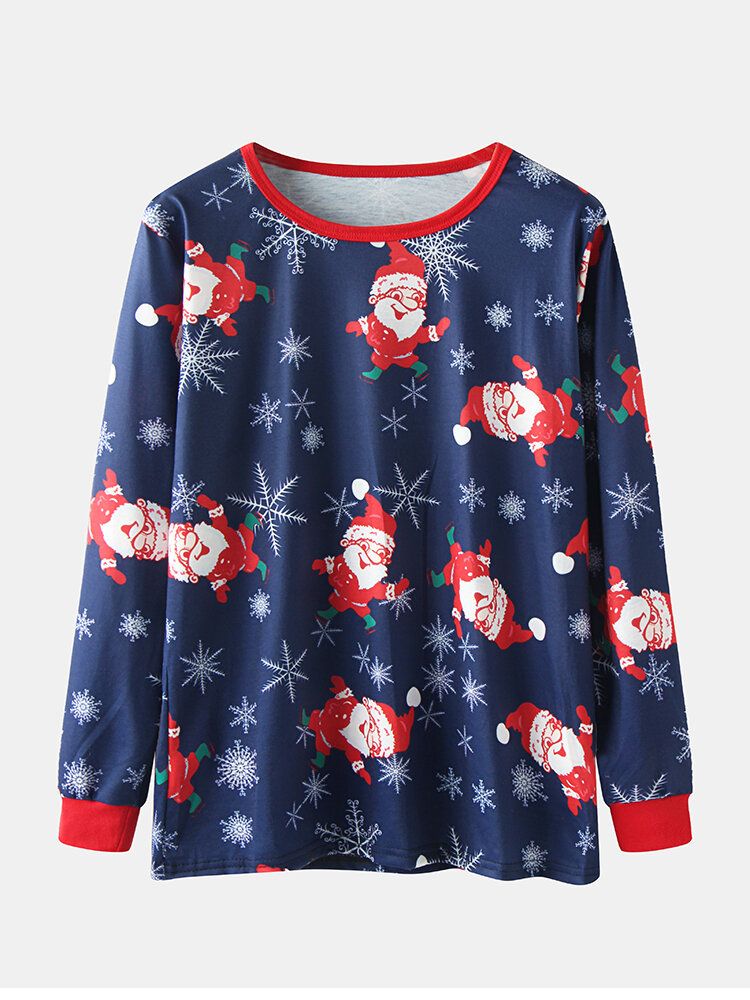 Kobiety Santa Claus Print Sweter Z Długim Rękawem Luźne Spodnie Z Elastyczną Talią Świąteczny Zestaw Piżamy