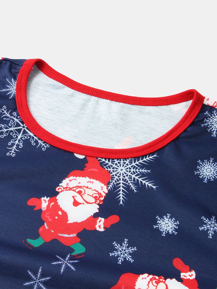 Kobiety Santa Claus Print Sweter Z Długim Rękawem Luźne Spodnie Z Elastyczną Talią Świąteczny Zestaw Piżamy