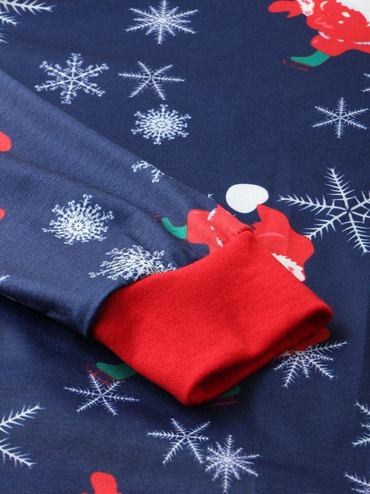 Kobiety Santa Claus Print Sweter Z Długim Rękawem Luźne Spodnie Z Elastyczną Talią Świąteczny Zestaw Piżamy