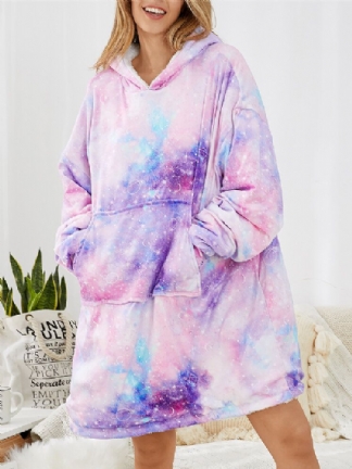 Kobiety Starry Sky Print Oversized Gruby Dwustronny Koc Z Kapturem Wygodna Odzież Domowa Z Kieszenią