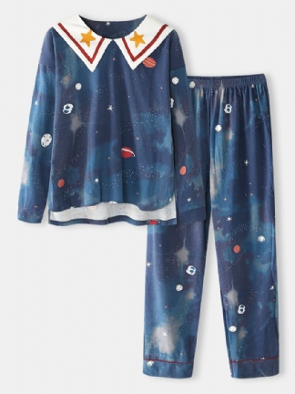 Kobiety Starry Sky Print Śliczny Sweter Luźny Elastyczny Pas Cartoon Home Piżama Set