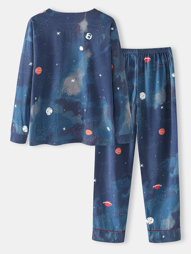 Kobiety Starry Sky Print Śliczny Sweter Luźny Elastyczny Pas Cartoon Home Piżama Set