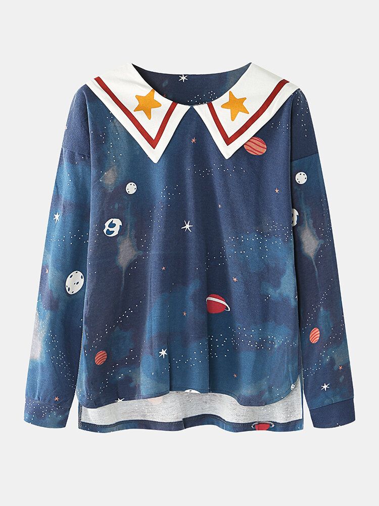 Kobiety Starry Sky Print Śliczny Sweter Luźny Elastyczny Pas Cartoon Home Piżama Set