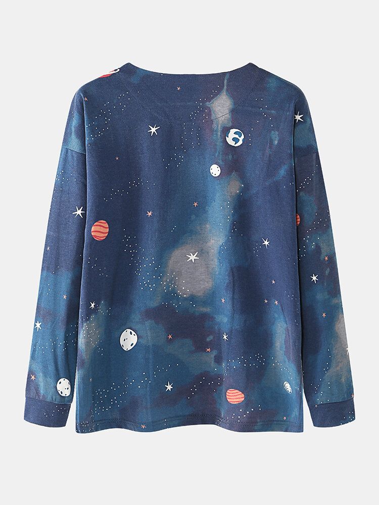 Kobiety Starry Sky Print Śliczny Sweter Luźny Elastyczny Pas Cartoon Home Piżama Set