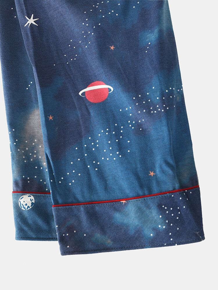 Kobiety Starry Sky Print Śliczny Sweter Luźny Elastyczny Pas Cartoon Home Piżama Set