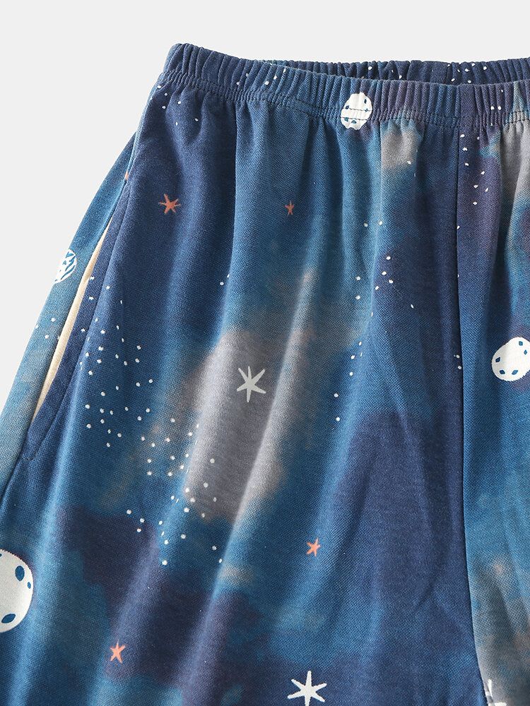 Kobiety Starry Sky Print Śliczny Sweter Luźny Elastyczny Pas Cartoon Home Piżama Set