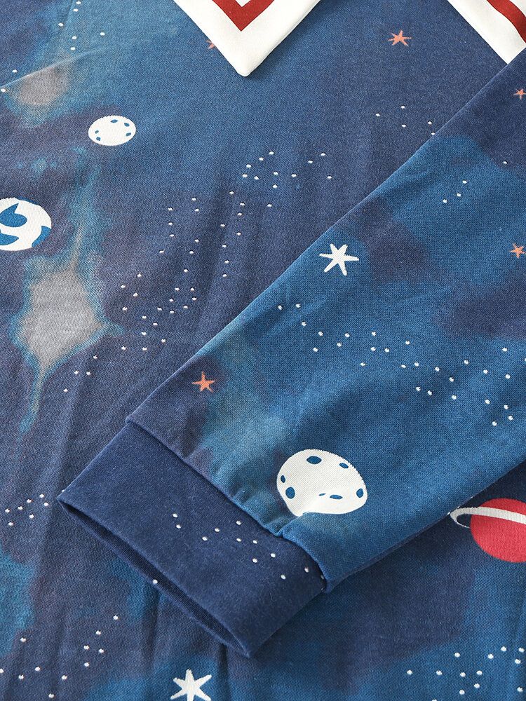 Kobiety Starry Sky Print Śliczny Sweter Luźny Elastyczny Pas Cartoon Home Piżama Set