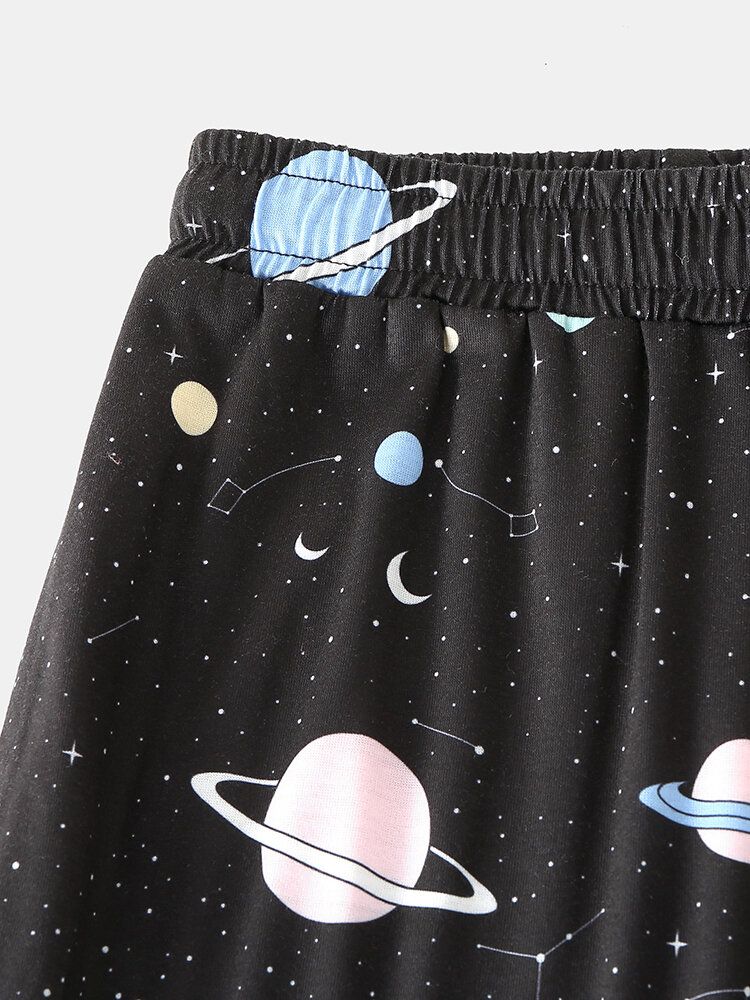 Męska Kreskówka Galaxy Planet Print Kieszeń Sznurkiem Elastyczny Pas Home Jogger Pants