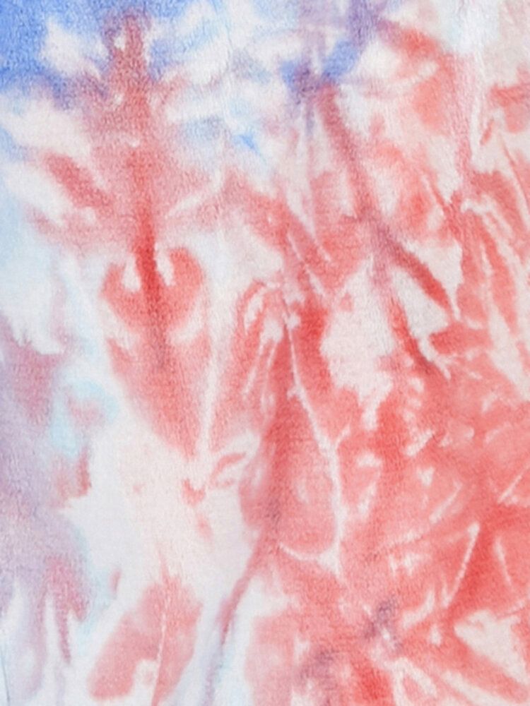 Tie Dye Kobiety Flanelowe Z Długim Rękawem Podwójna Kieszeń Home Bielizna Nocna Szaty Łazienkowe