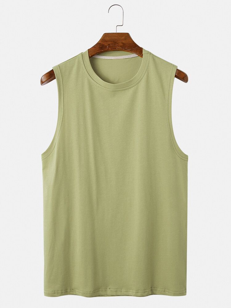 Męskie Bawełniane Oddychające Jednolity Kolor Okrągły Dekolt Casual Tank Tops