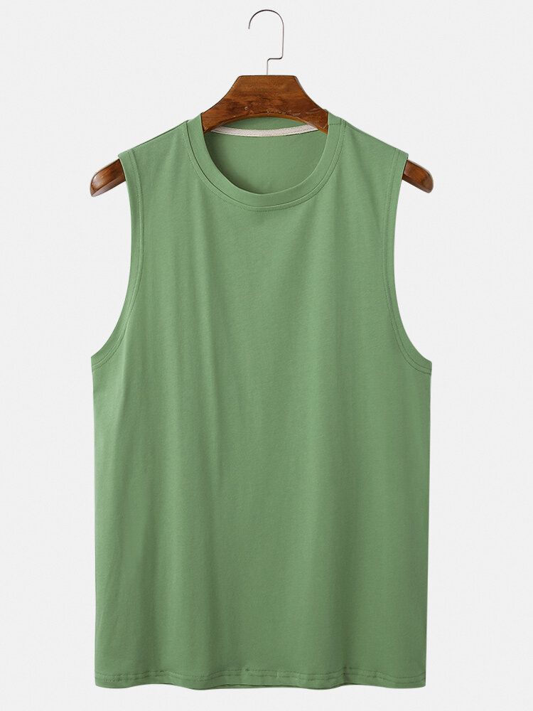 Męskie Bawełniane Oddychające Jednolity Kolor Okrągły Dekolt Casual Tank Tops