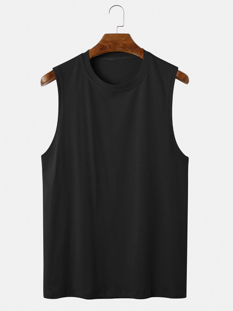 Męskie Bawełniane Oddychające Jednolity Kolor Okrągły Dekolt Casual Tank Tops