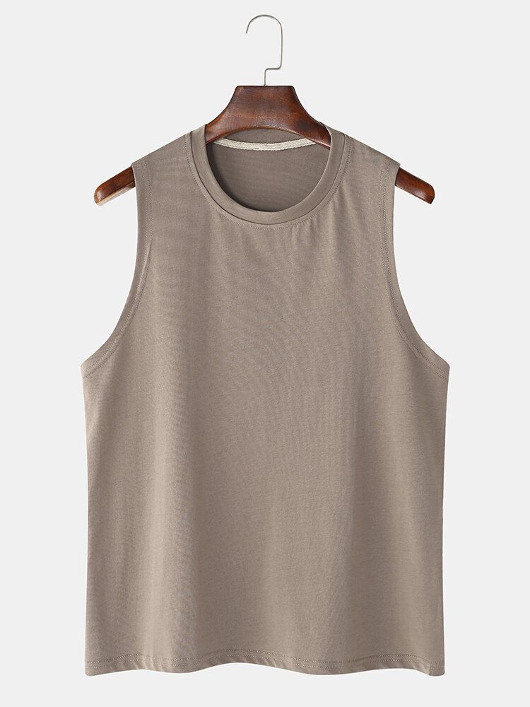 Męskie Oddychające Bawełniane Jednolity Kolor Casual Okrągły Dekolt Bez Rękawów Tank Tops