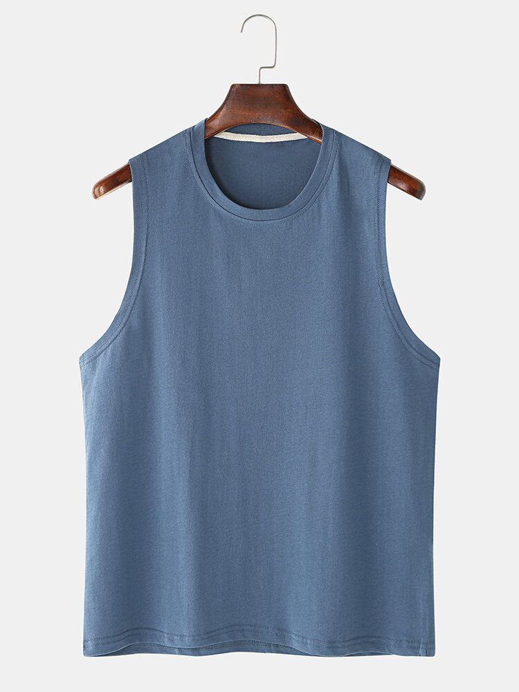 Męskie Oddychające Bawełniane Jednolity Kolor Casual Okrągły Dekolt Bez Rękawów Tank Tops