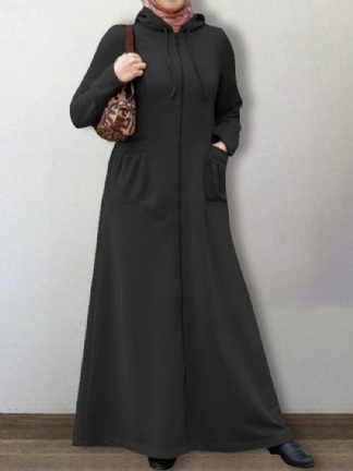 Kobiety Abaya Kaftan Z Kapturem W Jednolitym Kolorze Do Kostek Casual Midi Sukienki