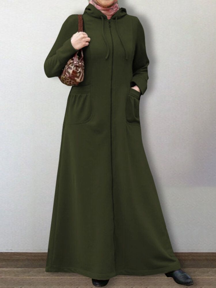 Kobiety Abaya Kaftan Z Kapturem W Jednolitym Kolorze Do Kostek Casual Midi Sukienki