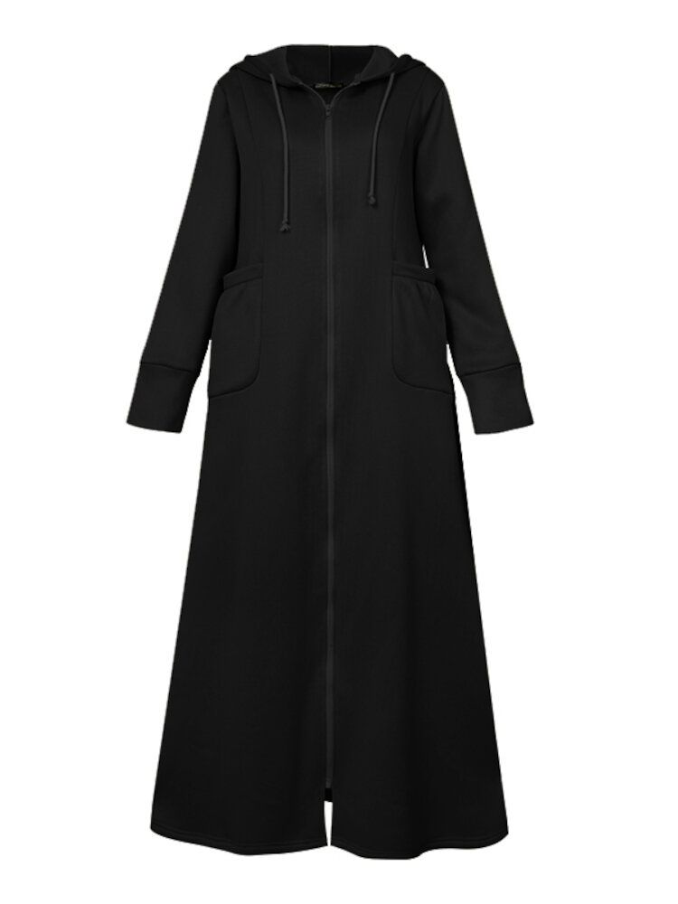 Kobiety Abaya Kaftan Z Kapturem W Jednolitym Kolorze Do Kostek Casual Midi Sukienki