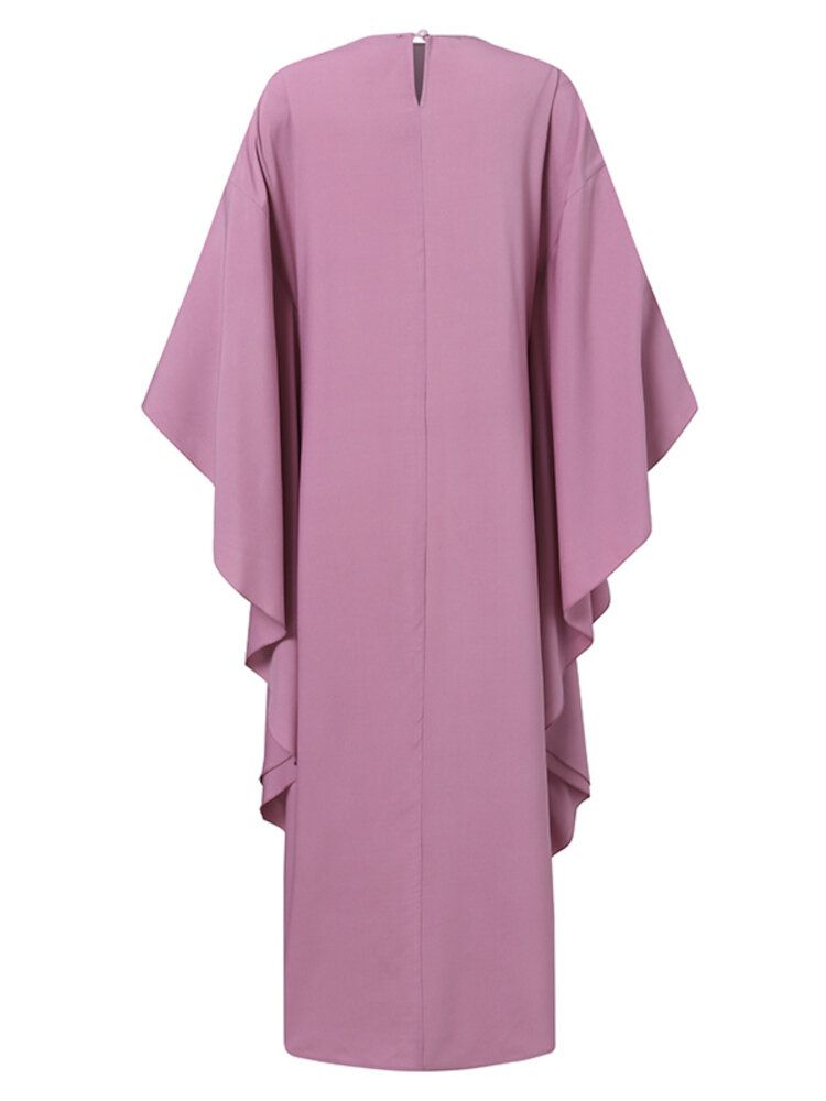 Kobiety Z Długim Rękawem Koronki Patchwork Bat Sleeve Kaftan Tunika Solid Color Plisy Sukienki Midi