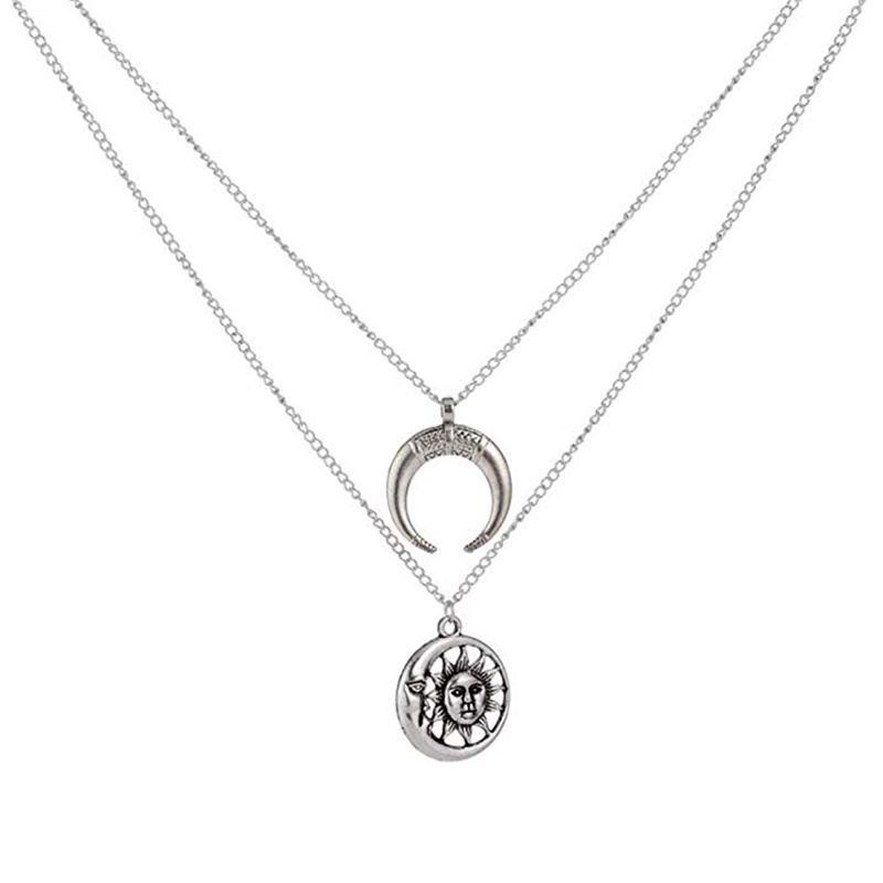 Vintage Sun Moon Naszyjnik Charm Chain Wielowarstwowy Naszyjnik Biżuteria Dla Kobiet