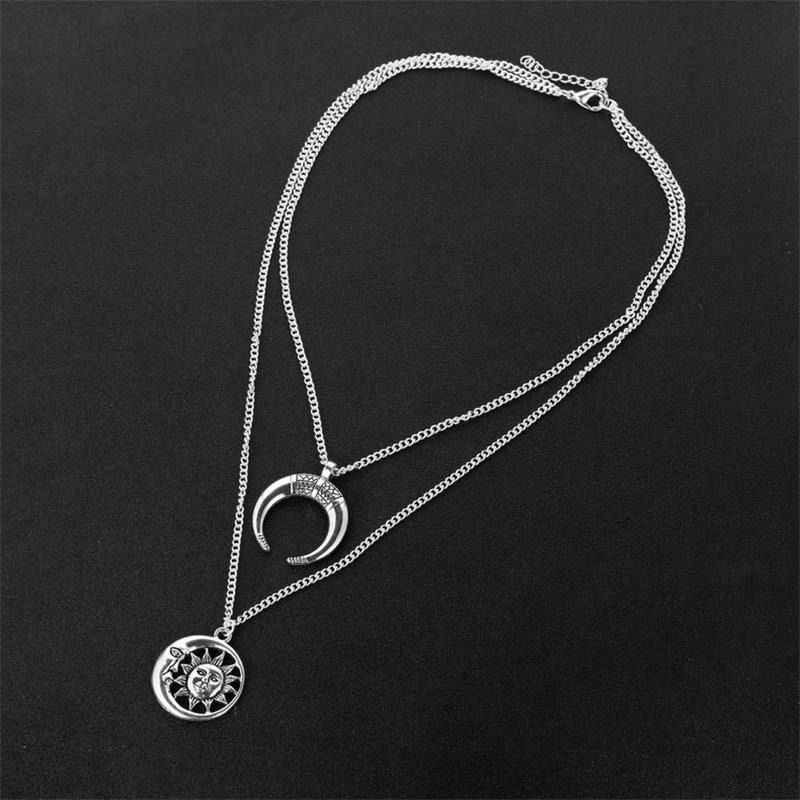 Vintage Sun Moon Naszyjnik Charm Chain Wielowarstwowy Naszyjnik Biżuteria Dla Kobiet