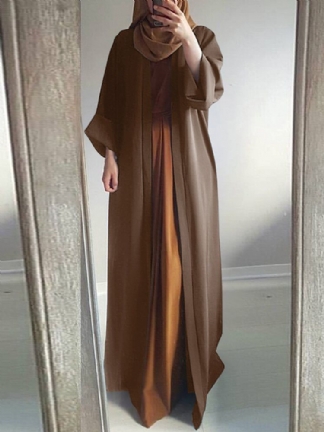 Kobiety Vintage Solid Color Loose Casual Cardigan Abaya Kaftan Szata Z Długim Rękawem