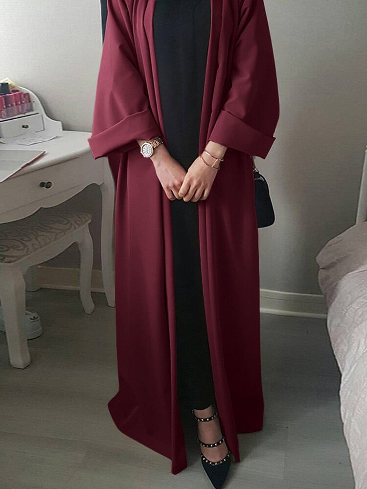 Kobiety Vintage Solid Color Loose Casual Cardigan Abaya Kaftan Szata Z Długim Rękawem