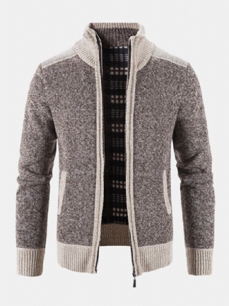 Mężczyźni Dzianiny Plus Velvets Wysoka Neck Elastyczne Hem Kieszenie Zipper Sweter Cardigans