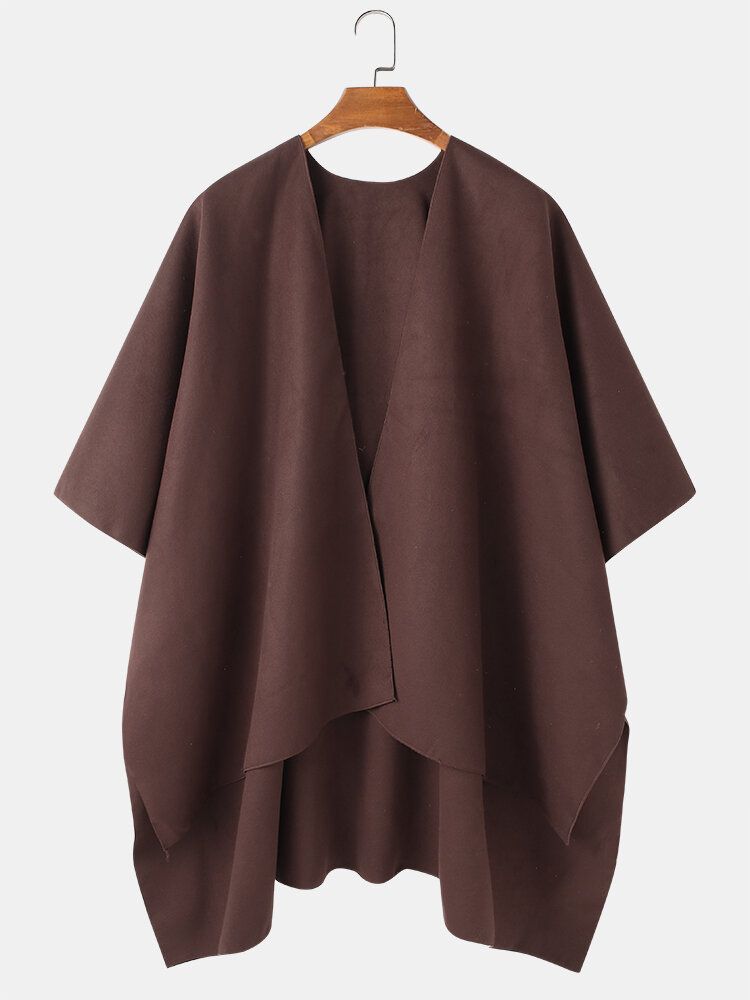 Męski Solidny Rozpinany Przód Dorywczo Wysoki Niski Obszyty Oversized Cape Cardigans